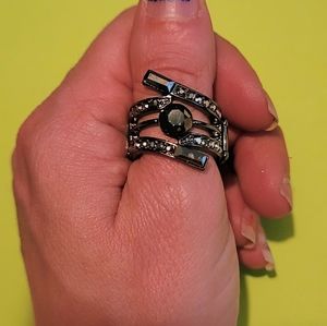 Black Rhinestone and Dark Gray Statement Ring